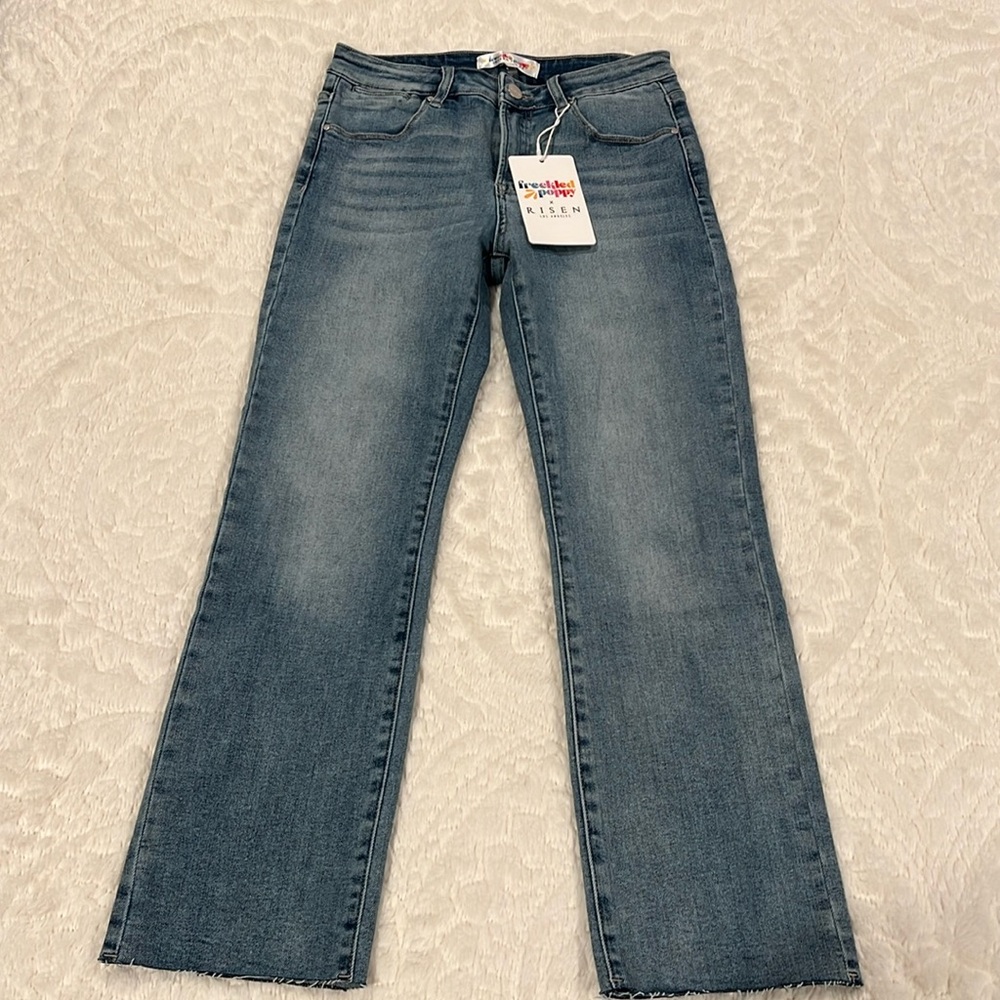 NWT Risen mid rise straight raw hem jeans